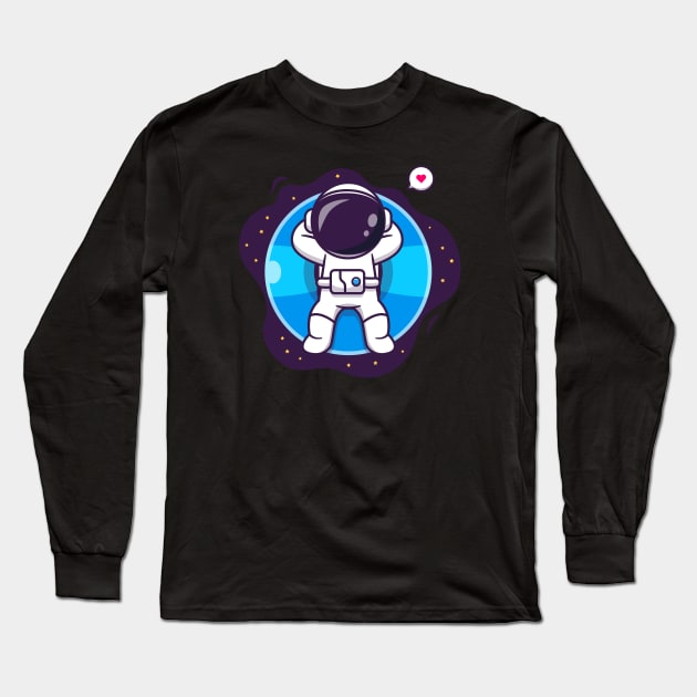 Cute Astronaut Floating With Balloon Cartoon Long Sleeve T-Shirt by Catalyst Labs
